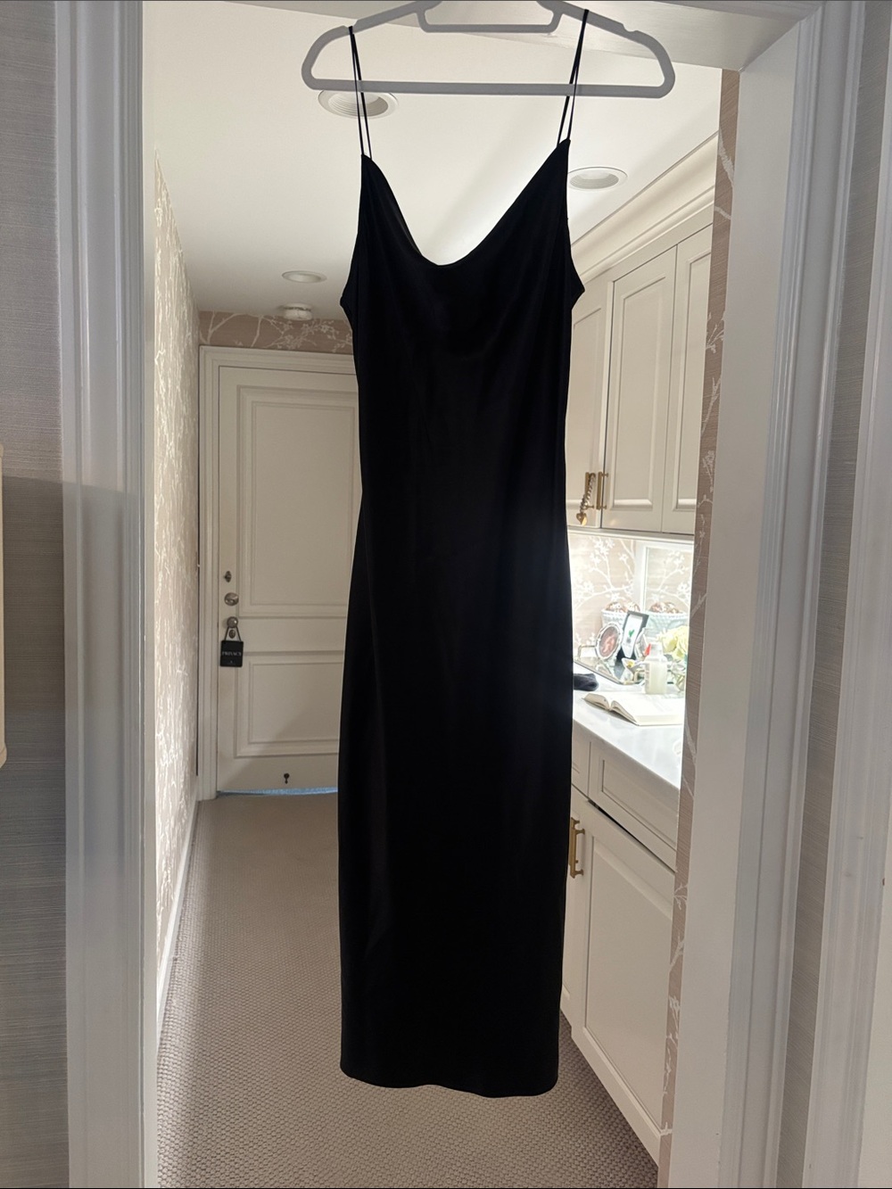 Fleur du Mal Black Silk Slip Maxi Dress with Cowl Neck